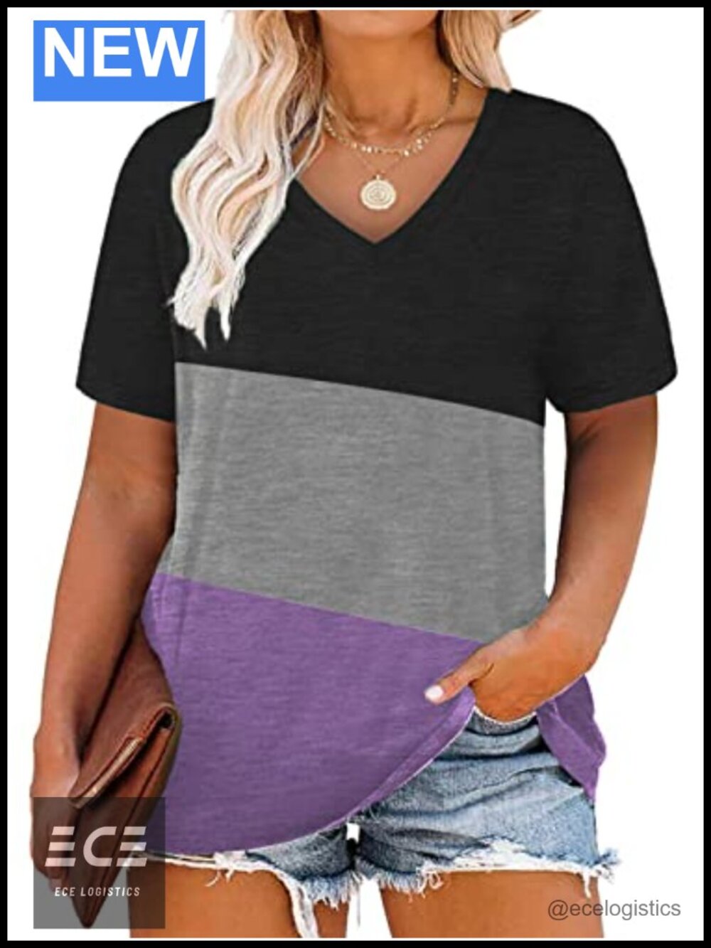 Plus Size V Neck T Shirt Summer Tunic with Pocket Loose Fit Short Sleeve Top